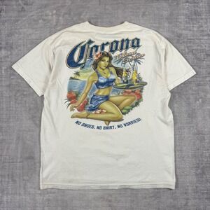 Corona Extra Shirt Mens Large White Vintage 90s Pinup Girl Beer Beach Vacation